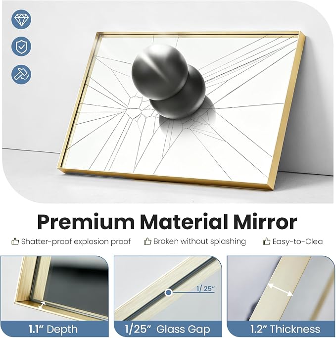 DUMOS 24"x40" Wall Mirror, Bathroom Mirrors for Over Sink, Gold | Tempered Glass & Anti Rust Metal Frame, Decor for Entryway, Living Room, Bathroom, Vanity