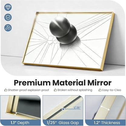 DUMOS 24"x40" Wall Mirror, Bathroom Mirrors for Over Sink, Gold | Tempered Glass & Anti Rust Metal Frame, Decor for Entryway, Living Room, Bathroom, Vanity