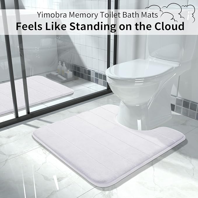 Yimobra Memory Foam Toilet Bath Mat U-Shaped, Soft and Comfortable, Super Water Absorption, Non-Slip, Thick, Machine Wash and Easier to Dry for Bathroom Commode Contour Rug, 24 X 20 Inches, White