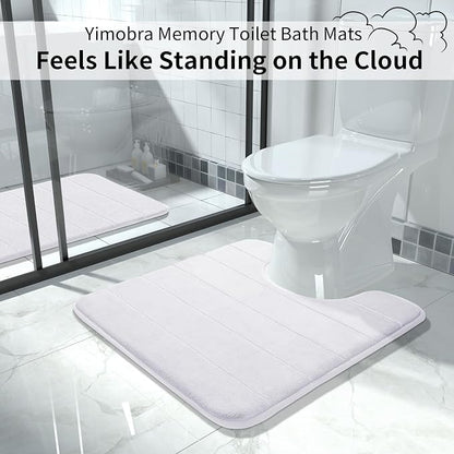 Yimobra Memory Foam Toilet Bath Mat U-Shaped, Soft and Comfortable, Super Water Absorption, Non-Slip, Thick, Machine Wash and Easier to Dry for Bathroom Commode Contour Rug, 24 X 20 Inches, White