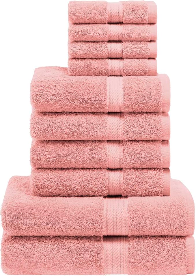 Superior Egyptian Cotton Ultra Plush & Absorbent, 10 Piece Set, Tea Rose | Quick Dry, Soft Luxury Towel Set, Bath Essentials, Guest Bath, Spa, 2 Bath, 4 Hand, 4 Face Towels, Madeline Towels
