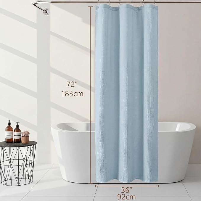 Stall Shower Curtain 36 x 72 Inch, Textured Soft Fabric Waffle Narrow Size Modern Shower Small Curtain for Bathroom Hotel, Machine Washable, Water Resistant, Glacier Blue, 36Wx72L Inches