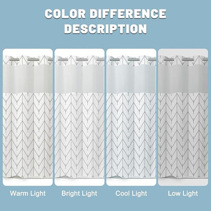No Hook Geometric Striped Shower Curtain with Snap in Liner Set - Hotel Shower Curtain and Liner Set with See Through Mesh Top Window,Machine Washable, 71x74 INCH - Grey & White Herringbone