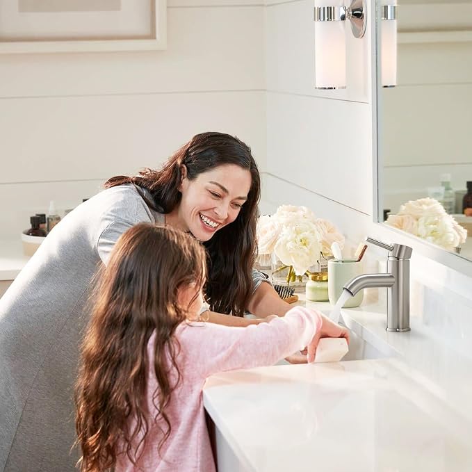 Bathroom Faucet Brushed Nickel Modern Single Hole Bathroom Sink Faucet with Single Handle Suitable for 1 or 3 Holes,Supply Deck Plate and Hose