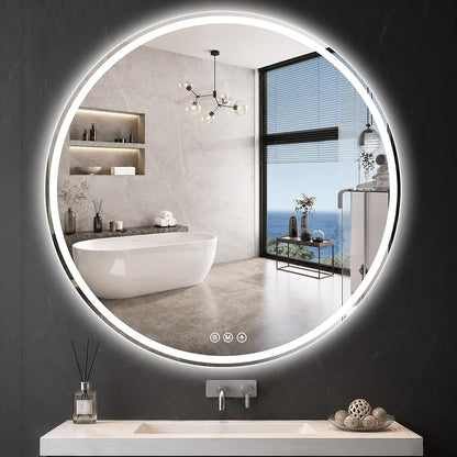 Round LED Bathroom Mirror, 48 Inch, HD Shatterproof Tempered Glass | Lighted Bathroom Mirror with Dimmable Lights Bathroom Mirror with Lights for Wall, 3 Color Temperatures