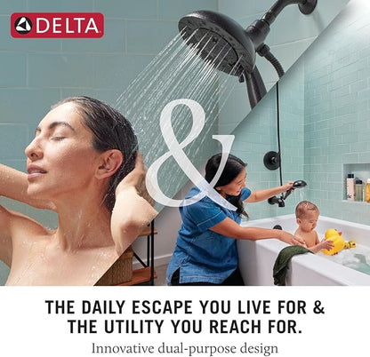 Delta Faucet Albion 14 Series Single-Handle Shower Faucet, Chrome Shower Trim Kit with 4-Setting In2ition 2-in-1 Dual Hand Held Shower Head with Hose, Chrome T142855-I (Valve Not Included)