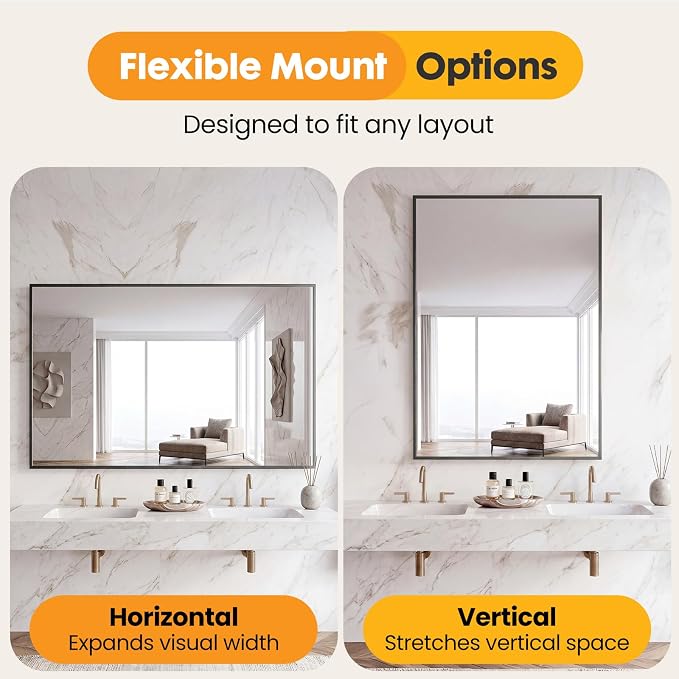 Sweetcrispy Bathroom Mirror for Over Sink, 30" x 40" Rectangle | Wall Mount Mirrors with Metal Frame, Modern Vanity Mirror with Tempered Glass, for Home Decor, Anti-Rust, Black
