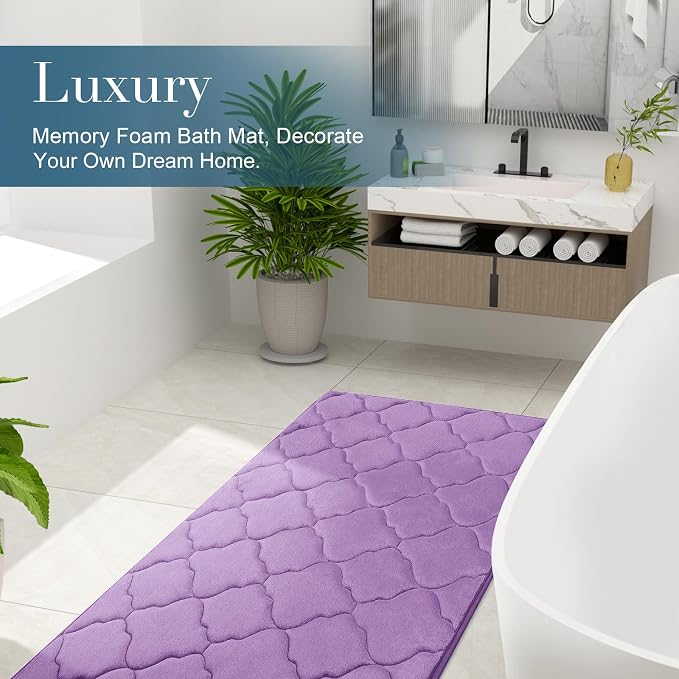 OLANLY Memory Foam Bath Mat Rug 47x24, Ultra Soft and Absorbent Bathroom Rugs, Non-Slip, Comfortable, Machine Washable Bath Carpet for Bathroom Floor, Tub, Shower and Home Decor Accessories, Lavender