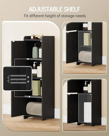 Bathroom Storage Cabinet, Small Corner Floor Cabinet with 2 Doors and Adjustable Shelf, Narrow Toilet Paper Cabinets, Bathroom Organizer for Small Spaces, 7.9"D x 7.9"W x 29.5"H Rattan Black