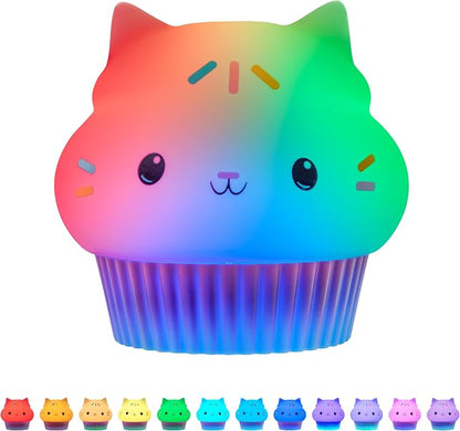 Lights By Night Squish'ems Gabby's Dollhouse Cakey Cat Night Light for Kids | 13 Color Modes and Dimmable Warm White Light for Kids Room, Nursery, and Bedroom, USB Powered with AAA Battery Option