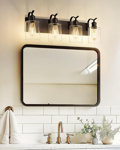 4 Light Bathroom Vanity Light, Morden Bathroom Vanity Lights Over Mirror Oil Rubbed Bronze Wall Sconce Light with Clear Glass Shade ZCVL01ORB-4