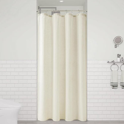 Ivory Linen Shower Curtain, Cloth Textured Fabric Shower Curtain Set with Hooks, Simple Elegant Modern Farmhouse Country Ultra Thick Bath Curtains for Bathroom,Water Repellent,48x72