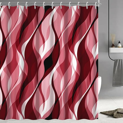 Red Shower Curtain, Modern Abstract Ombre Red Striped Shower Curtain Set for Bathroom Waterproof Shower Curtain with Hooks, 72x72 Inch