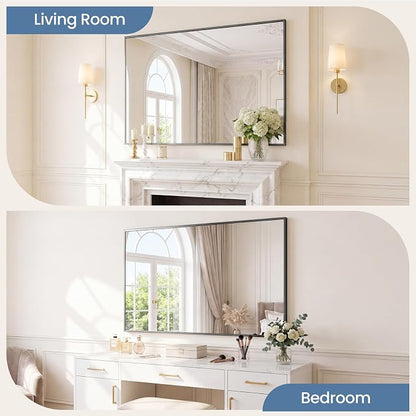 NEWBULIG 30" x 48" Black Rectangle Bathroom Mirrors for Wall,Vanity Mirror | Rectangle Metal Frame, Tempered Glass, Over Sink Entryway, Living Room Hang, Anti-Rust, Black
