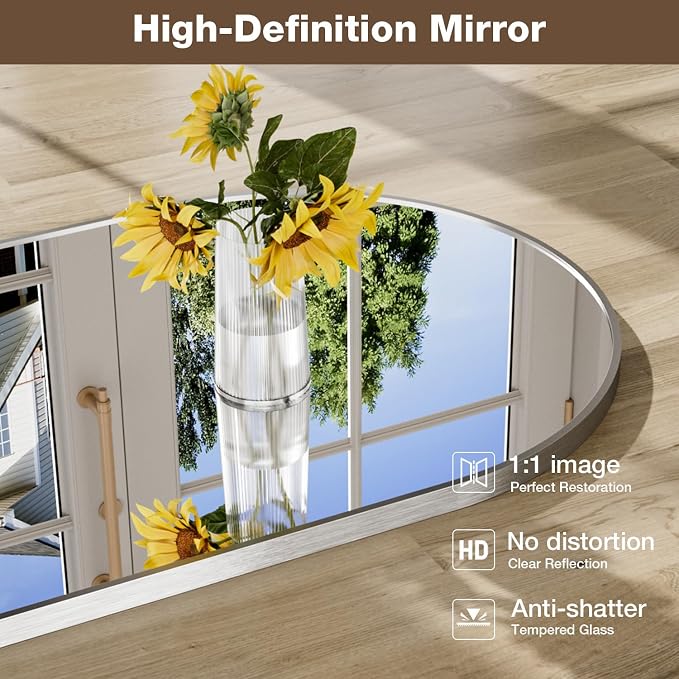 22"x30" Brushed Nickel Arched Vanity Bathroom Mirror, Set of 2 | Aluminum Alloy Frame, Clear Reflection, Rust-Resistant, Vertical or Horizontal, Wall Mount, Bedroom and Entryway