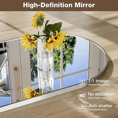 22"x30" Brushed Nickel Arched Vanity Bathroom Mirror, Set of 2 | Aluminum Alloy Frame, Clear Reflection, Rust-Resistant, Vertical or Horizontal, Wall Mount, Bedroom and Entryway