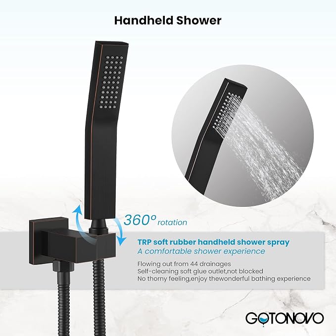 gotonovo Tub Shower Faucet Set with Valve Kit 10’’ Head,Oil Rubbed Bronze | Shower System with Tub Spout,SUS304 Rain Head with Handheld Sprayer,Swivel Spout,All Metal,Rough-In Valve Trim Kit,Wall Mount