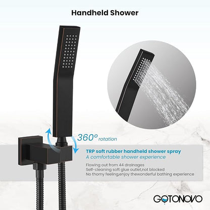 gotonovo Tub Shower Faucet Set with Valve Kit 10’’ Head,Oil Rubbed Bronze | Shower System with Tub Spout,SUS304 Rain Head with Handheld Sprayer,Swivel Spout,All Metal,Rough-In Valve Trim Kit,Wall Mount