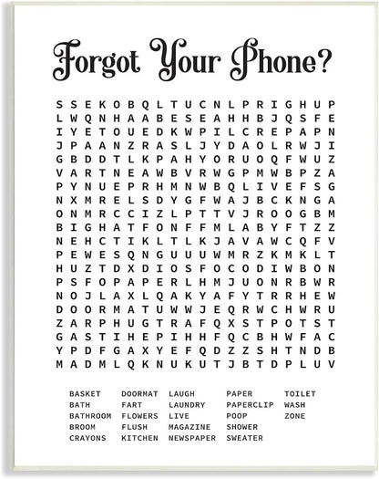 'Phone Crossword Puzzle Bathroom Word Design'| Wall Plaque Art | Stupell Industries | 13 x 19 Inches, Easy to Hang and Sturdy, Made in USA, by Lettered and Lined
