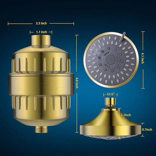 FEELSO Shower Head with Shower Filter, Filtered Shower Head for Hard Water | High Pressure, Anti-clog Nozzles, 5 Spray Showerhead, 15 Stage Water Softener Filters, Remove Chlorine and Harmful Substances