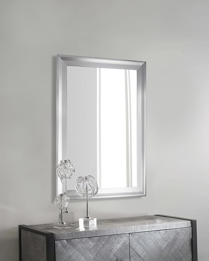 CULER Silver Wall Mirror for Bathroom,Rectangle 24 x 36 inch Vanity Mirrors | Rustic Hanging Mirror with Wood Grain Pattern for Living Room,Bedroom,Entryway