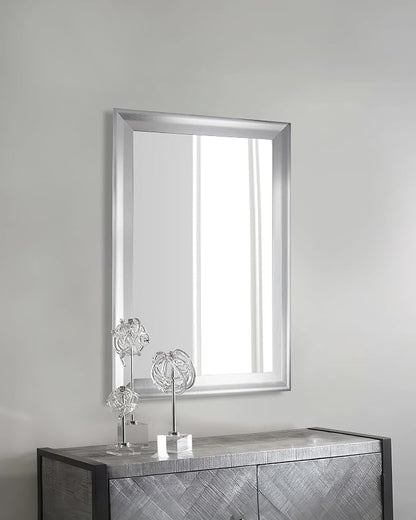 CULER Silver Wall Mirror for Bathroom,Rectangle 24 x 36 inch Vanity Mirrors | Rustic Hanging Mirror with Wood Grain Pattern for Living Room,Bedroom,Entryway