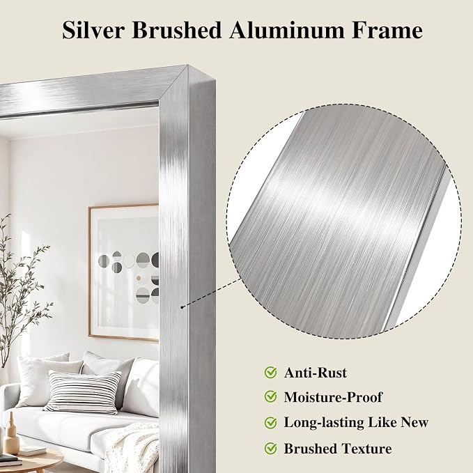 Koonmi Silver Rectangle Wall Mirror, 26x38 Inch Bathroom Mirror, Aluminum Frame Vanity Mirror for Entryway, Living Room, Bedroom Bathroom, Hangs Horizontally or Vertically