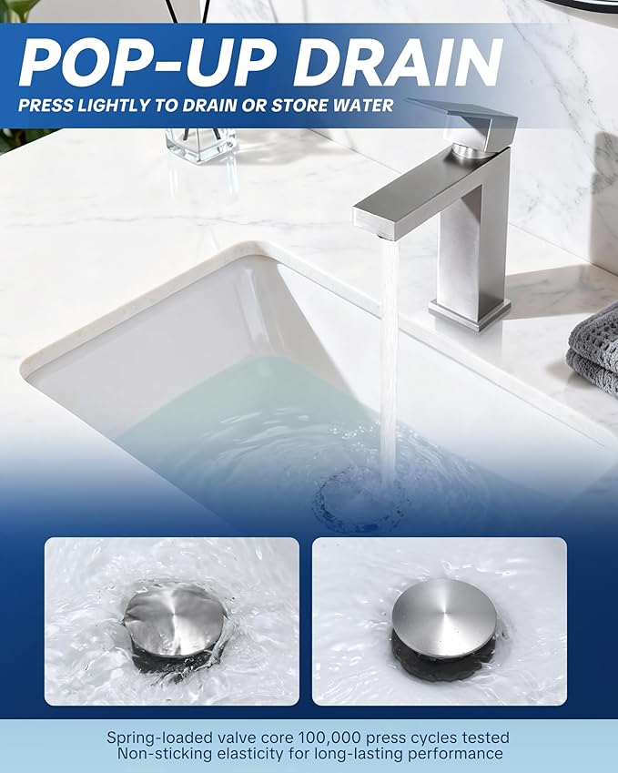 ARCORA Bathroom Sink Drain Brushed Nickel Pop Up Drain with Overflow Vanity Vessel Sink Clicker Drain Stopper