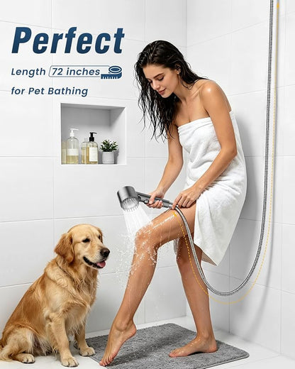 Filtered Shower Head with Handheld,4 Filters,High Pressure Shower Heads | 72" Long Hose,4 Spray,ON/OFF Switch,Built-in Power Wash Showerhead,Silicone Massage Brush,Water Softener, Remove Chlorine