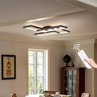 Modern LED Ceiling Lights for Bedroom 26" Dimmable Square Ceiling Lights for Living Room with Remote Control Black Bedroom Light Fixture for Kitchen,Bathroom,Balcony