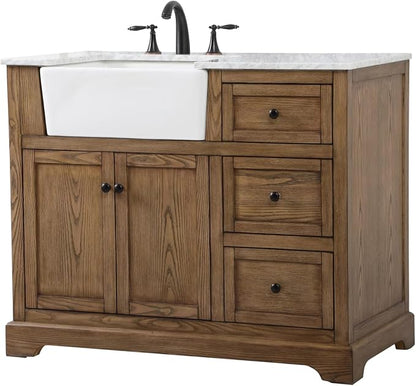 42 Double Bathroom Vanity, with Carrara White Marble Top Soft-Close, Driftwood