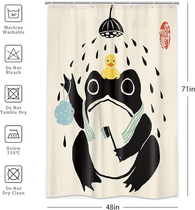 LGhtyro Funny Frog Retro Shower Curtain Bathroom Set 48Wx71H Inches Cute Asian StyleTraditional Japanese Animal Rubber Duck Children Kids Bath Accessories Frog Art Home Decor Fabric 8 Pack Hooks