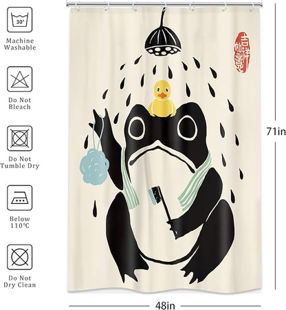 LGhtyro Funny Frog Retro Shower Curtain Bathroom Set 48Wx71H Inches Cute Asian StyleTraditional Japanese Animal Rubber Duck Children Kids Bath Accessories Frog Art Home Decor Fabric 8 Pack Hooks