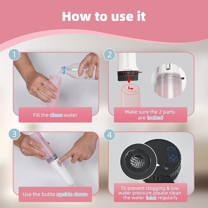 Hibbent Portable Bidet for Travel, High Pressure Handheld Electric Sprayer, Rechargeable Travel Bidet for Women & Men, Personal Hygiene Cleaning, Soothing Postpartum Care, Pink