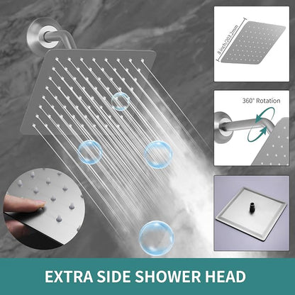 Dual Rain Shower Head System Ceiling Mount 14x20inch LED Shower Head and 8 Inch Side Shower Head with Handheld, Rainfall Shower Faucet Set (Brushed Nickel)