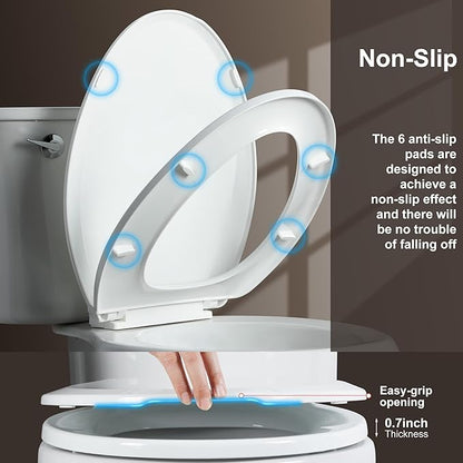 Angol Shiold Elongated Toilet Seat Soft Close & Quick Release, White PP Plastic Rust-Proof, Universal Fit for 18.5" toilet
