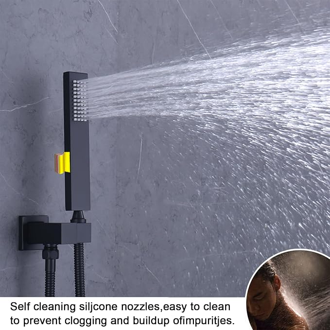 16X26 inch Rainfall Shower System Matte Black Shower Faucet Set | Temperature Display Shower Faucet with 6 Body Jet, 8 inch Wall Mounted Shower Head and Handheld Set
