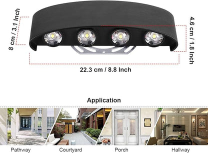 Kawell 8W Waterproof Modern Wall Light LED Wall Lamp Aluminum LED Wall Sconce Up Down Indoor Outdoor for Bathroom Bedroom Hallway Porch Corridor Hotel Doorway Garden Pathway, Black 6000K