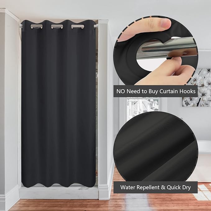 River Dream No Hook Stall Shower Curtain or Liner Microfiber Black, 36x74 | Waterproof Small Fabric Shower Curtain Set for Narrow Stall, Bottom Magnets, Soft & Machine Washable, 36W x 74H