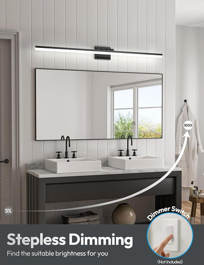 VOLISUN Modern Bathroom Vanity Light 55 inch, 45W Dimmable 5CCT Led Bathroom Light Fixture Over Mirror, Black Bar Vanity Light for Bathrooms Mirror Cabinets Bedroom