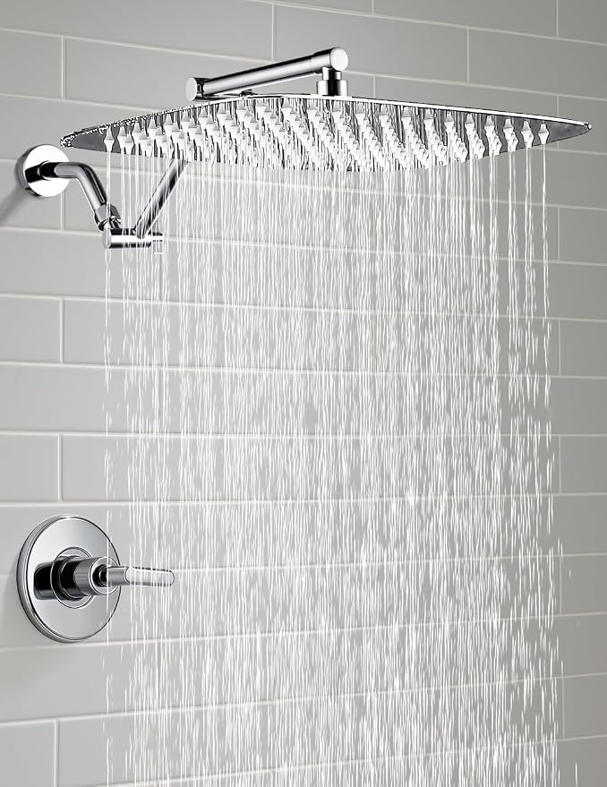 G-Promise 16 Inch All Metal Rain Shower Head with Extension Arm | Built to Last, Rust Resistant, Easy to Install, Adjustable, Full Body Coverage Large Rainfall Shower Head, Daily SPA