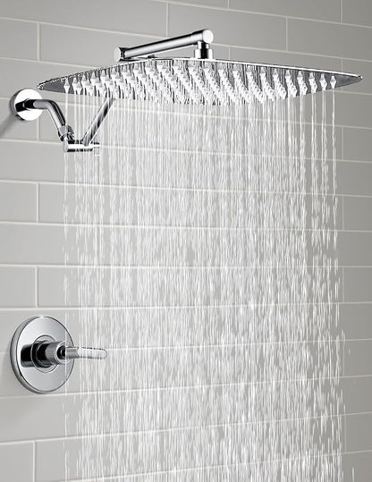 G-Promise 16 Inch All Metal Rain Shower Head with Extension Arm | Built to Last, Rust Resistant, Easy to Install, Adjustable, Full Body Coverage Large Rainfall Shower Head, Daily SPA