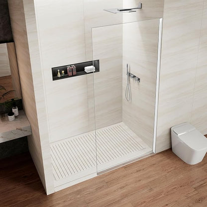 Shower Screen 34" x 74" Half Frameless Shower Wall Panel, Tempered Glass 3/8 inch, Easy to clean Coating, Fixed Glass Shower Door with Hardware (Chrome)