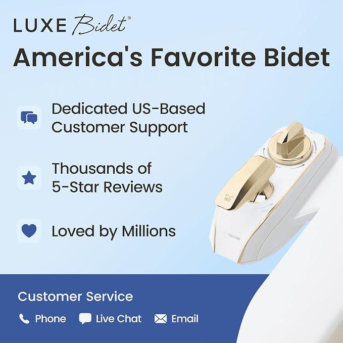 LUXE Bidet NEO 320 PLUS - Warm Water Bidet Attachment for Toilet, Gold | Non-Electric, Warm Water, Dual Nozzle, Slide-In Install, 360° Self-Clean, EZ-Lift to Clean, Feminine & Rear Wash