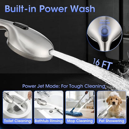 Shower Head with Handheld, High Pressure 10 Spray Modes, Brushed Nickel | Built-in Pause Function, Power Wash Mode, Anti-Clog Nozzles, 71 Inch Stainless Steel Hose, Adjustable Overhead Bracket