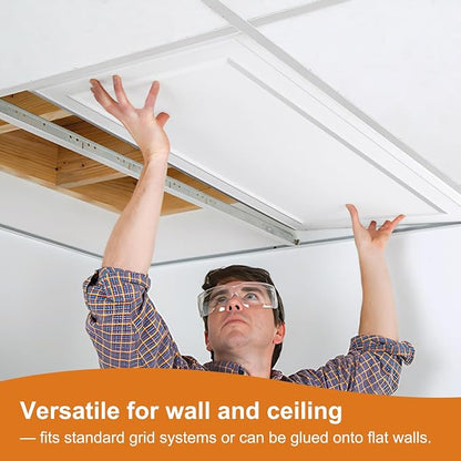 WOWSTAR 12-Pack 2x4ft Drop Ceiling Tiles, Waterproof Glue up Ceiling Panels, Modern Style 3D Wall Panels, White | PVC ceiling panels, 2x4 ft, waterproof, glue-up install, basement kitchen bathroom, 12-pack