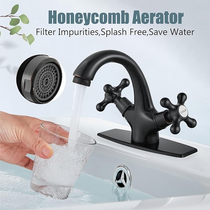 Aolemi Bathroom Sink Faucet Single Hole Cold and Hot Double Handle Cross Knobs Vanity Vessel Sink Basin Mixer Tap with Deck Cover Plate with Pop Up Drain Oil Rubbed Bronze