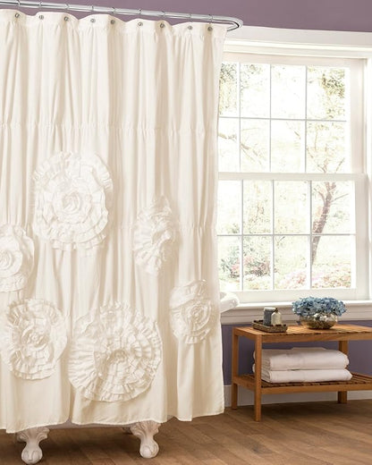 Lush Decor Serena Shower Curtain, 72" W x 72" L, Ivory - Ruffled Bathroom Curtain - Cream Fabric Shower Curtains - Coquette Decor