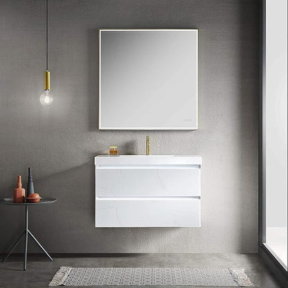 Blossom LED Lighted 36 inch Bathroom Vanity with Sink | Wall Mounted Floating Bathroom Vanity with Dimmable LED Lights | Modern Floating Design for Bathrooms | 36" w/Acrylic Sink, Calacatta White