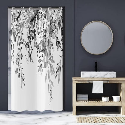 Eucalyptus Shower Curtain, Watercolor Black Leaves on The Top Plant with Floral Bathroom Curtain Bathtub Home Decor Waterproof Fabric Machine Washable with 12 Hooks, GCI-7430, 72''Lx48''W